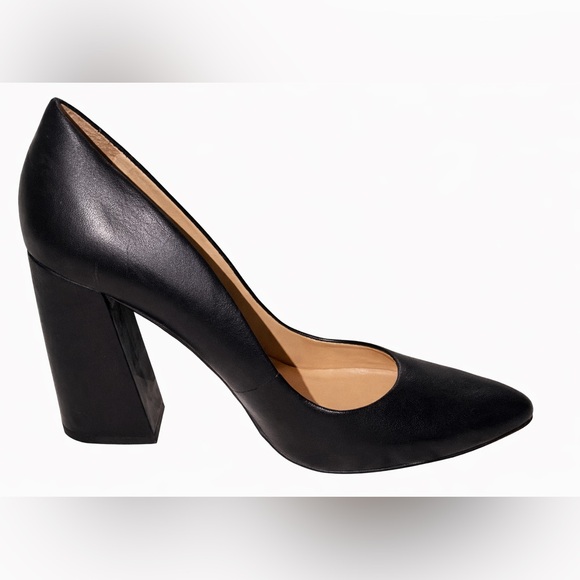 Vince Camuto Black Leather Pointed-Toe Pumps - Picture 3 of 6